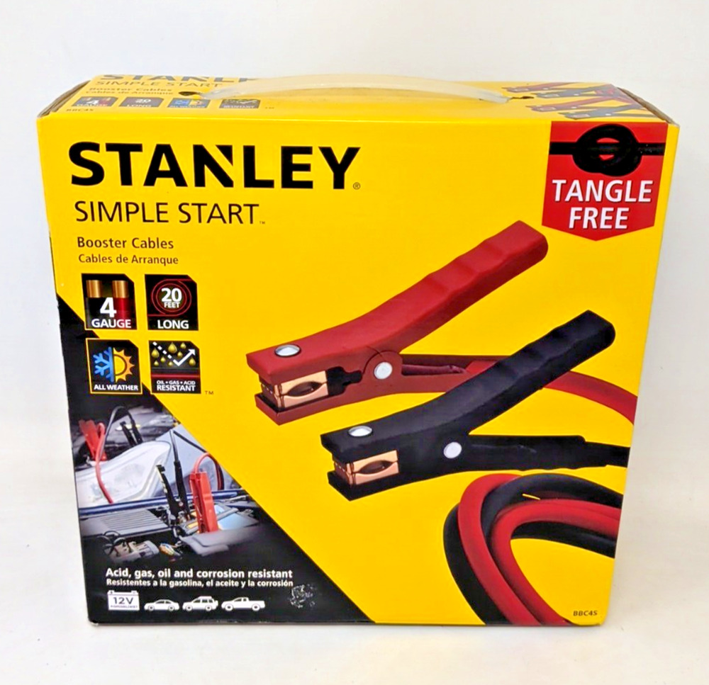 STANLEY 4 Gauge Car/Truck/SUV 20 Foot Jumper Cables for Auto Battery Tangle Free